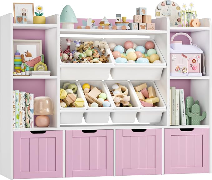 Toy Storage Organizer with Movable Drawer Toy Organizer for Kids | Large Toy Organizers and Storage with 6 Storage Cubbies, Kids Toy Storage and Toy Chest for Playroom and Kids Room, Pink - Image 6