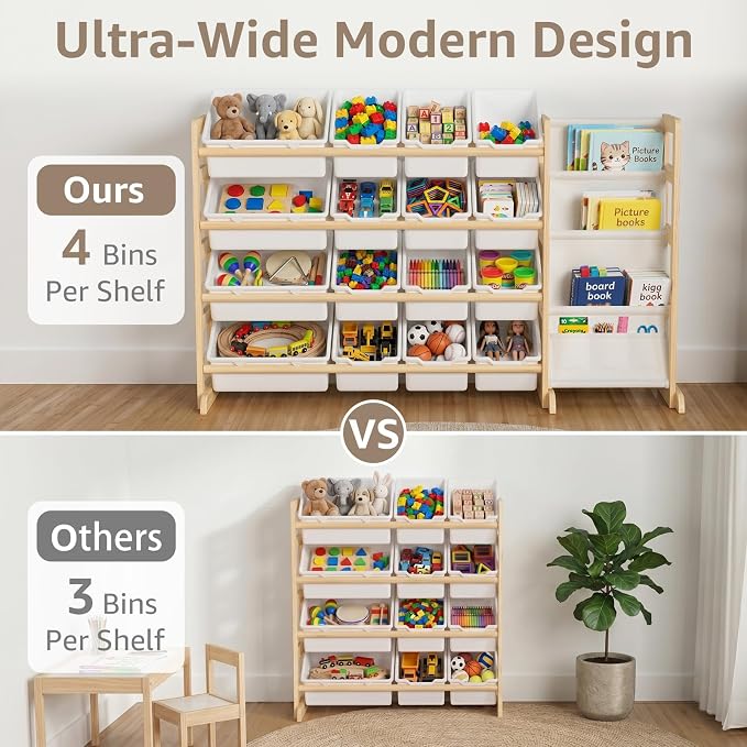 NUTIKAS Toy Storage Organizer with Bookshelf - Wooden 12 Bins Kids Toy Organizer Rack, Solid Pine Wood, Toys Box for Toddler, Playroom, Living Room, Bedroom, Nursery - Image 7