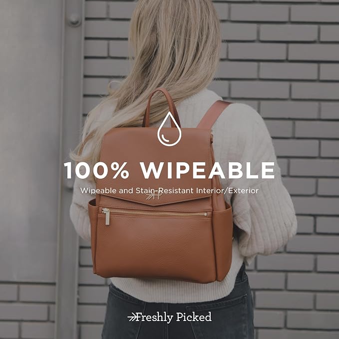 Freshly Picked Mini Diaper Bag II Backpack – Premium Vegan Leather Small Baby Bag without Changing Pad, Compact, Lightweight & Stylish for Moms On-the-Go, Cognac - Image 7