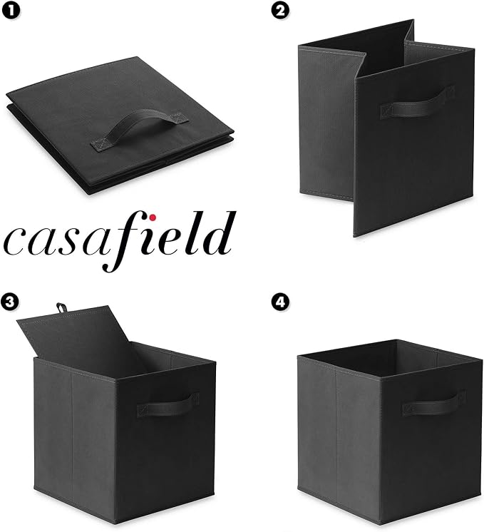 Casafield Set of 12 Collapsible Fabric Cube Storage Bins, Black - 11" Foldable Cloth Baskets for Shelves, Cubby Organizers & More - Image 6