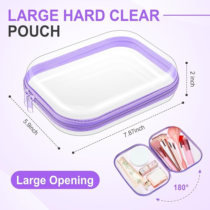 Sanwuta 6 Clear Hard Zipper Case,Purple,7.87 X 5.9 X 2 Inch | Pencil Case Pouches ,Makeup Bag,Plastic Toiletry Diaper Bag ,Travel Toy Storage,Waterproof Organizer Bins - Image 2