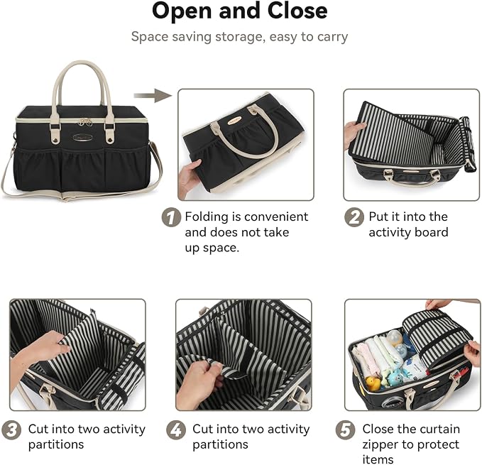 DOKUS & CO Luxe Diaper Caddy Organizer, Extra Large Collapsible Nursery Storage Tote for Baby Essentials & Travel - Image 5