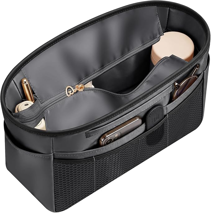 GIVLEFLY Purse Organizer Insert for Tote Bag, 9.84 Inch Satin Bag Organizer with Zipper Top, Multi Pocket Handbag Organizer by GIVLEFLY