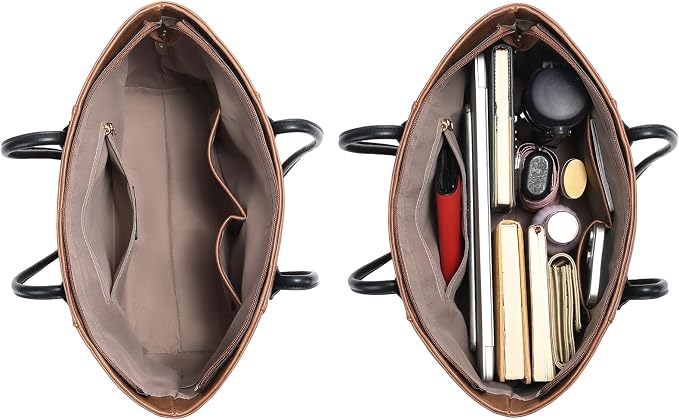 GAEKEAO Tote Bag for Women Vegan Leather Zipper Shoulder Bags Travel Purses | Large Capacity Purse Handbags, Inner Pocket with Key Clip, Fits 14" Laptop, for Casual Work Dating Commute Daily Weekender - Image 4