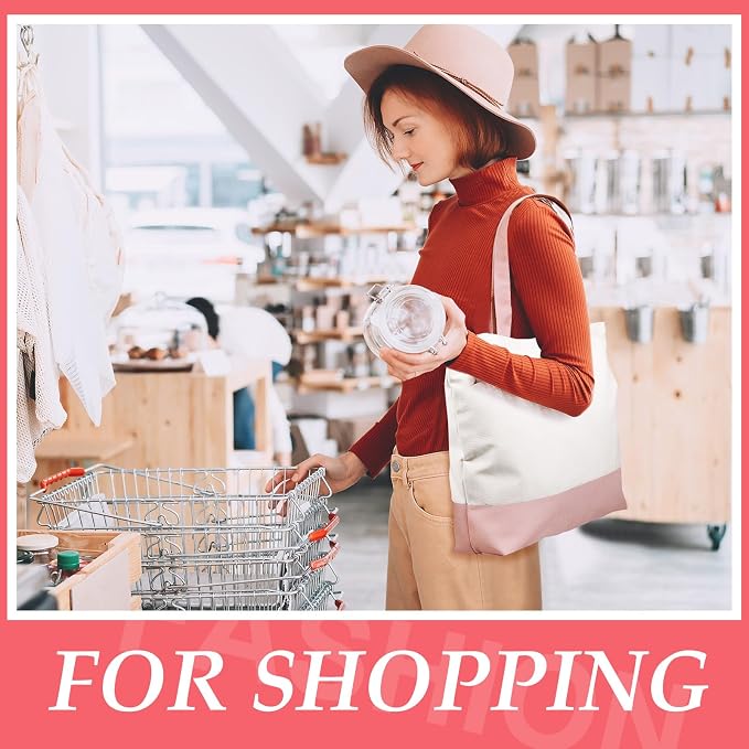Sanwuta Large Blank Canvas Tote Bags and Makeup Bags Blank Reusable Grocery Luggage Canvas Tote with Handles (Pink,20 Pcs) - Image 5