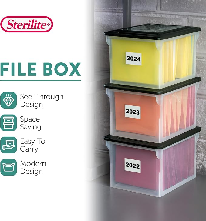 Sterilite File Box Tote with Lids for Letter and Legal Folders, 16-Pack | Stackable Plastic Document Storage and Paper Organizer for Home, Office, Desk, and Dorm Organization - Image 3