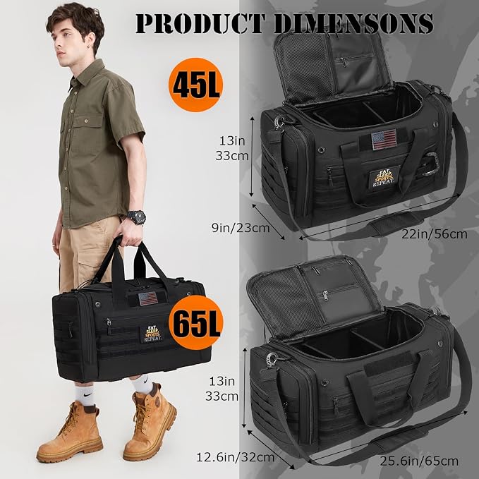 65L Extra Large Duffle Bag for Men & Women - Military Tactical Gym Bag | for Travel Weekender Large Sports Bag with Dividers for Hockey Football Baseball Soccer Basketball & Team Training, Black - Image 5