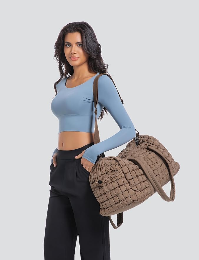 Quilted Travel Duffle Bag Puffer Weekender Bag Overnight Bag Duffel Gym Bag | Medium Soft Puffy Carry-On for Women, Large Lightweight Personal Item Travel Bag for Trips Business Sport Airplane Hospital - Image 7