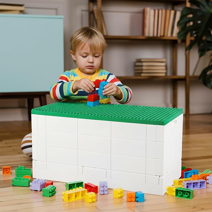 53 Qt. Folding Storage Box with Large Building Lid for Lego Duplo Blocks, 13 Gallon Collapsible Organizer for Lego Bricks (Dark Green) - Image 2