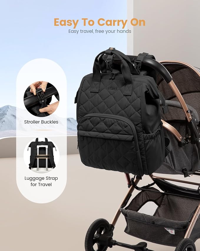 LOVEVOOK Diaper Bag Backpack, Large Baby Bag for Girl Boy with Changing Pad, Diaper Backpack for Mom Dad with Stroller Buckles, Black - Image 4