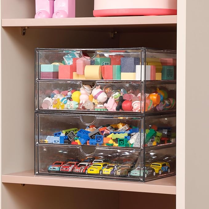 Clear Plastic Drawer Organizer, 4 Drawers | Stackable Desk Organizers and Accessories, For Home Office Supplies, Marker Pen, Notebooks, Art Crafts - Image 8