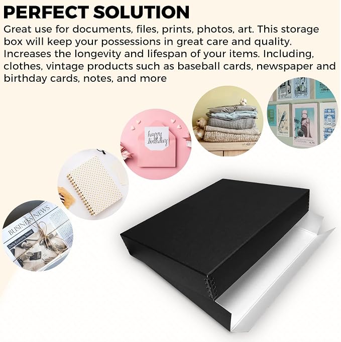 Golden State Art, Drop Front Archival Storage Box, 13.75"x19.75"x3"-Black | Acid-Free 13x19 Museum Photo Storage Box with Metal Edge, Preserve Documents, Prints, Poster, Photographs, Arts And Crafts - Image 6