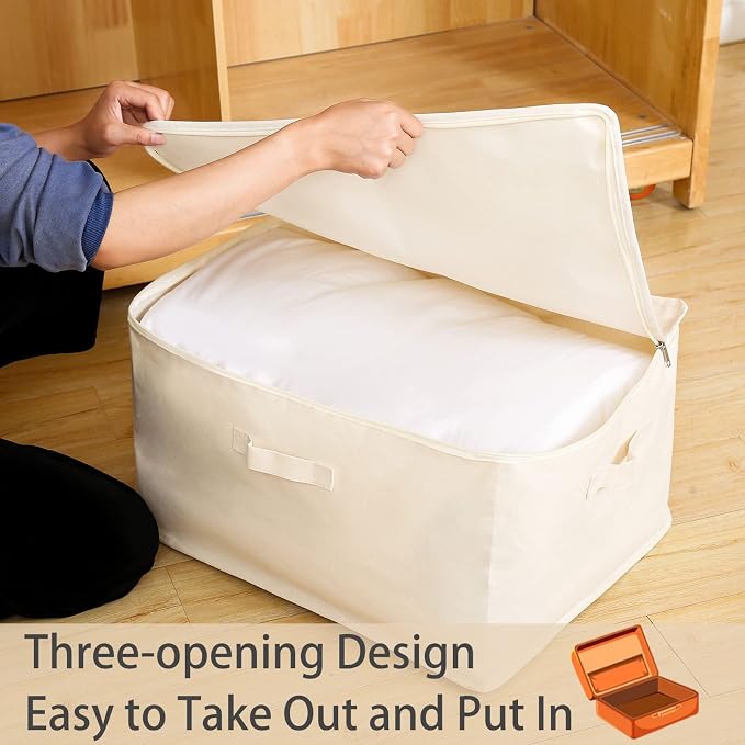 3 Pack Canvas Comforter & Blanket Storage Bags with Clear Window, Beige | Large Capacity, Cotton Linen Fabric, Reinforced Handles, Foldable Design for King Comforters, Clothes and Blankets Storage - Image 7