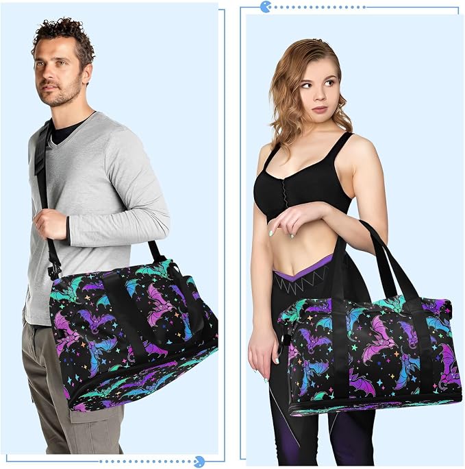 Travel Duffel Tote Bag Halloween Luminous Bats Sports Duffel Bag with Wet Pocket Weekender Overnight Bag for Women Men Gym Bag, Carry On Bag Hospital Bag for Labor and Delivery - Image 5