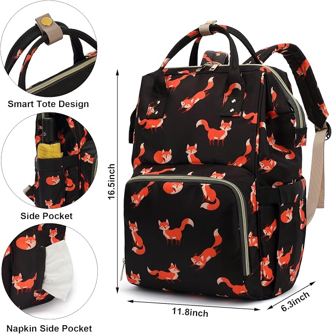 Fox Baby Diaper Bag Backpack for Women, Large Capacity Waterproof Maternity Travel Nappy Backpacks with Stroller Straps - Image 6