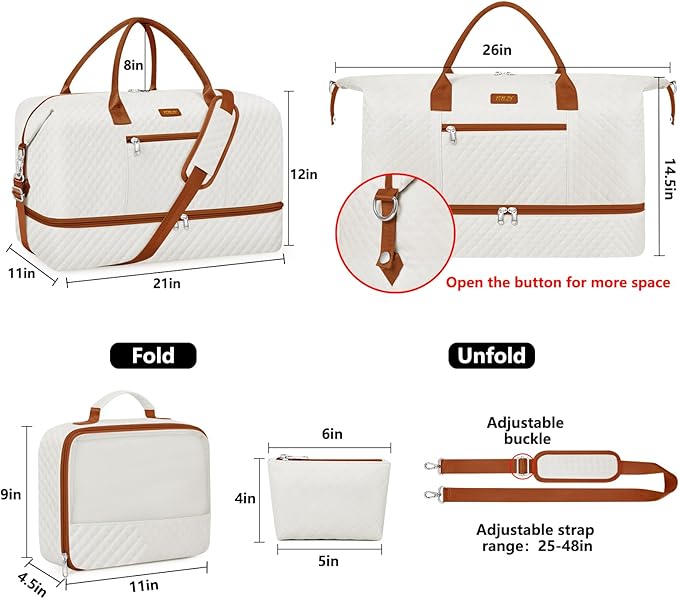 ITIEZY Weekender Bag for Women 21.5" Travel Duffel Large Carry On Bag 3PCS | Nylon Duffel Bag with Waterproof Shoe Compartment, Crossbody Bag and Toiletry Bag, Travel Weekend Hospital Overnight Gym Bag - Image 6