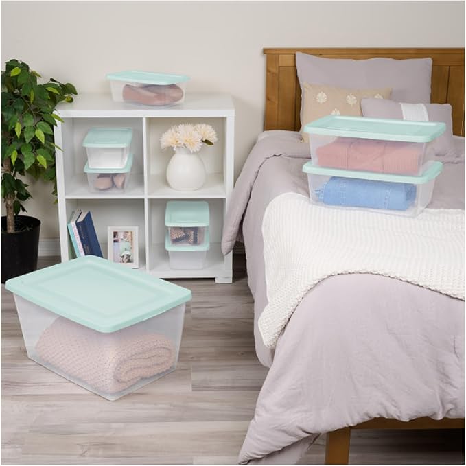 Sterilite 5-Pack Stackable Storage Bin with Lid, Clear Plastic Design, 6 Quart - Image 4