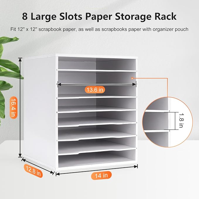 Krafetto 8 Large Slots Scrapbook Paper Storage Organizer Rack | Holding 12 x 12 Paper Storage Pouch, Desktop Papers Organizer Holder, File Sorter for Home, Office, School - Image 2