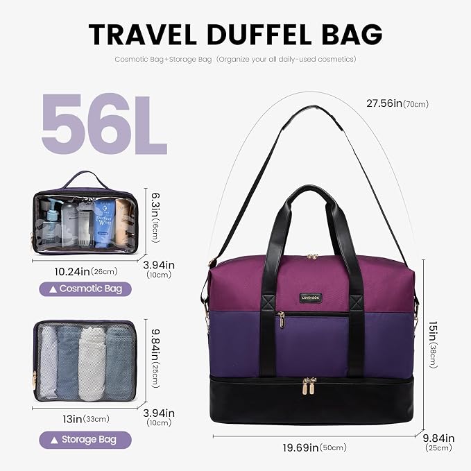 LOVEVOOK Weekender Bag for Women, Large Duffle Bag for Travel with 2 Packing Cubes, Carry on Overnight Bag with Shoe Compartment, Mom Hospital Bags for Labor and Delivery - Image 6