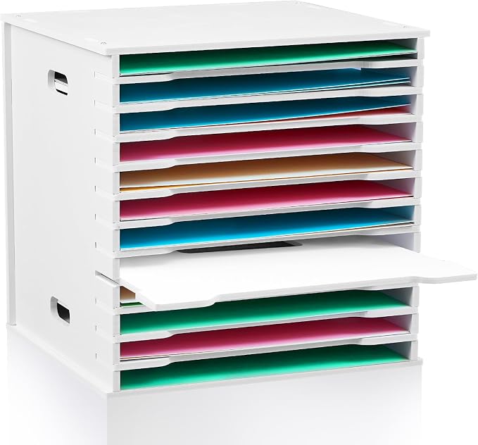 CroBlissful 12 Tier 12" x 12" Scrapbook Paper Organizer Adjustable Desk Scrapbook Paper Sorter Storage Rack File Organizer Wide Document Holder for School Office Home (13 x 13.7 x 14.5 Inches) by CroBlissful