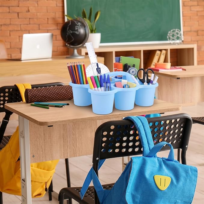 12 Pcs Classroom Caddy Bulk - Plastic 6 Compartments Table Storage Caddy with Handle for School Pencil, Crafts Marker, Crayon Art, Drink Cup Delivery (Macaron Colors) - Image 5