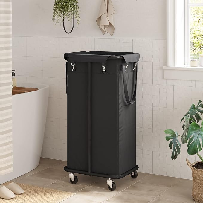 WOWLIVE 100L Rolling Laundry Basket with Wheels, Tall Laundry Hamper | Laundry Cart with Steel Frame and Removable Bag, Foldable Dirty Clothes Hamper for College Dorm, Laundry Storage, Black - Image 3