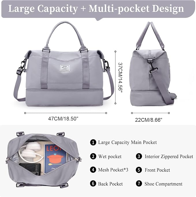 Weekender Bags for Women, Personal Item Travel Bag with Shoes Compartment | Overnight Travel Duffel Bag with Toiletry Bag, Airplane Friendly Carry-On Bag - Image 4