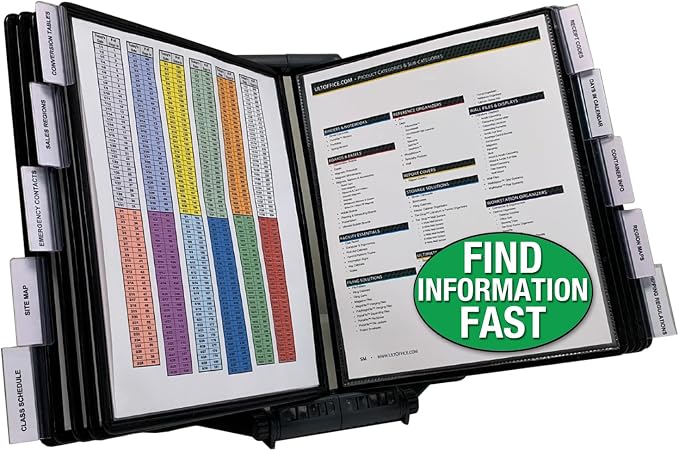 Ultimate Office AdjustaView Expandable Desk Reference Display Organizer 10B | 5 Adjustable Viewing Angles, Dual Weighted Base, 10 Letter Size EZ-Load Black Pockets, ADD-ON to Expand Capacity at Anytime by UltimateOffice