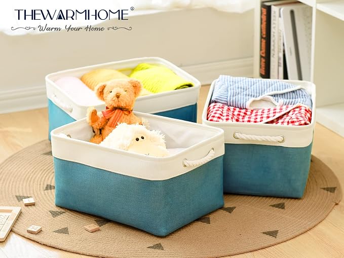 Storage Bins - Large 3 Pack 15.7x11.8x8.3 in Fabric Storage Baskets for Organizing Shelves | Large Basket Closet Organizer for Home Decor Shelf Baby Toy Laundry (White & Green) - Image 7