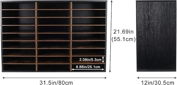 TQVAI Wood Literature Organizer, 27 Slots Hold 13500 Sheets A4 Papers, Wooden Desk File Paper Storage Organizer with Adjustable Shelves, Mailbox Cubbies for Office Home Classroom, Black/Archaize - Image 3