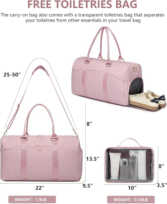 Women Weekender Travel Duffle Bag: Travel Duffel Overnight Bags with Shoe Compartment Large Carry on Tote with Toiletry Bag Weekend Traveling Yoga Gym Hospital Bag for Women with Wet Pocket Pink - Image 3