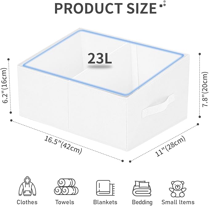 DIMJ Large Closet Shelf Organizer Bins 6 Packs with Handles and Divider, Fabric Trapezoid Storage Baskets, Foldable Clothes Containers Box for Shelf, Towel, Book, Toy, Purse, Hats, ,White - Image 2