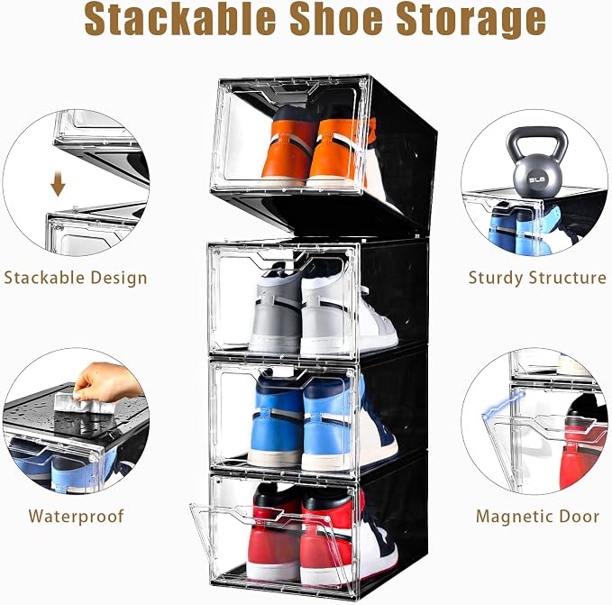 Clemate Upgraded X-Large Shoe Organizer,Shoe Storage Organizer,12 Pack,Shoe Box Clear Plastic Stackable,Drop Front Shoe Box with Clear Door, Shoe Containers For Sneaker Display,Fit up to US Size12 - Image 4