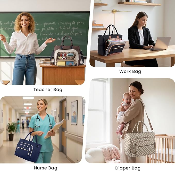 LOVEVOOK Work Tote Bags for Women,Laptop Teacher Bag With File Organizer | Large Cup Holder,Teacher Tote Bag,Nurse Bags,Multi-Pockets Professional Briefcase Business Purses Handbag - Image 2