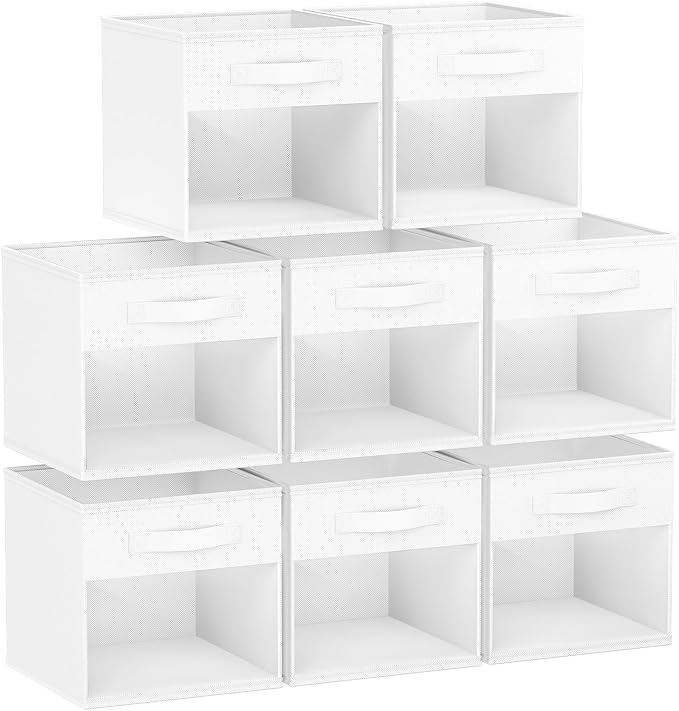 DIMJ Storage Cubes, Cube Storage Bin, 8 Pack Foldable Storage Baskets with Window, Closet Storage Bins with Handle, 11x 11 inch Storage Cubes for Clothes, Toys, Books (White) by DiMJ
