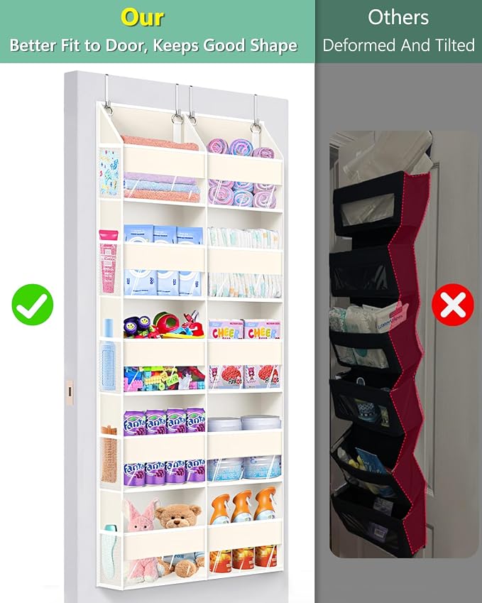 Heavy Duty Over The Door Organizer 5 Tiers, Extra Large Behind Door Storage of 10 Big Front & 10 Mesh Pockets, 80lb Weight Capacity, Hanging Doors Storage for Closet Bedroom Nursery, Beige - Image 4