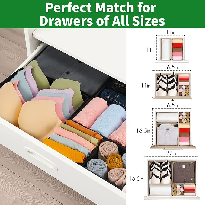 Drawer Organizer Clothes, 8 Pack Underwear Drawer Organizer, Foldable Cloth Storage Box Closet Organizers and Storage for Clothes, Socks, Scarves, Ties (Black) - Image 4