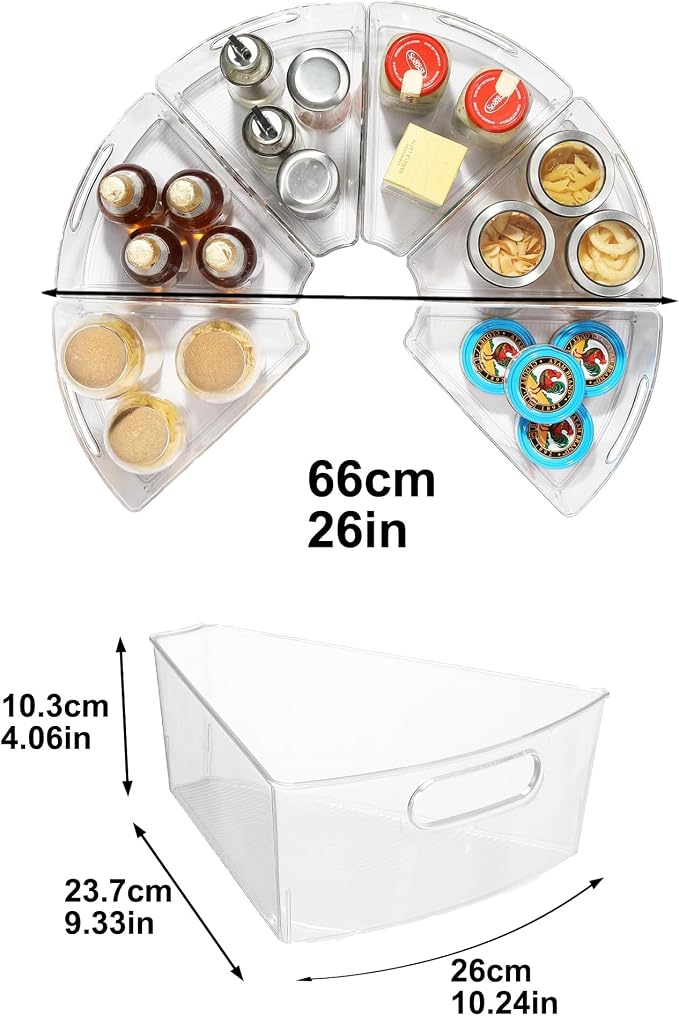 Lazy Susan Organizer for 26''-28'' Diameter Clear Corner Cabinet Storage Bins, Plastic Kitchen Corner Organizer with Handle 1/8 Wedge, Food Safe BPA Free (8 Pack) - Image 2