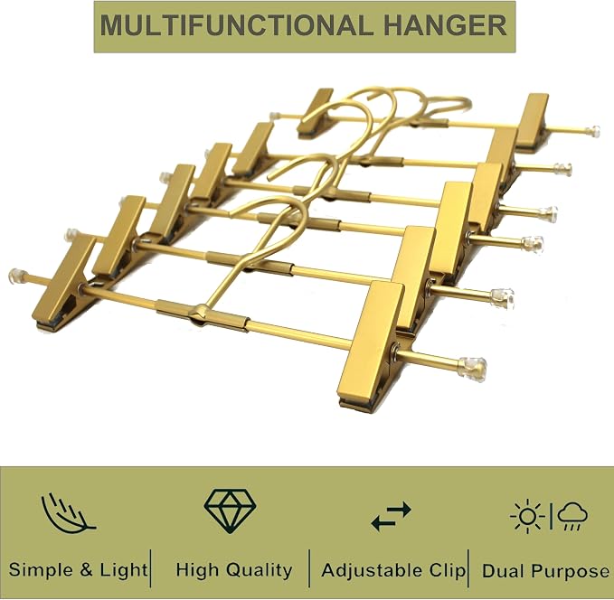 Pants Hangers Gold Aluminum Skirt Hanger 2-Adjustable Clips Heavy Duty Clothes Hangers Space Saving Durable Hanger 11.8" Closet Organizer for Pant,Pack of 10 - Image 5