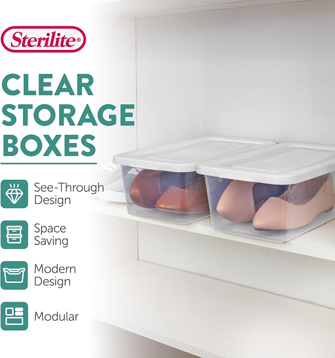 Sterilite 48-Pack 6 Quart Storage Box, Stackable Clear Plastic Bins with Snap-On Lids – Heavy-Duty Organizing Containers for Closet, Bathroom & Office - Image 3