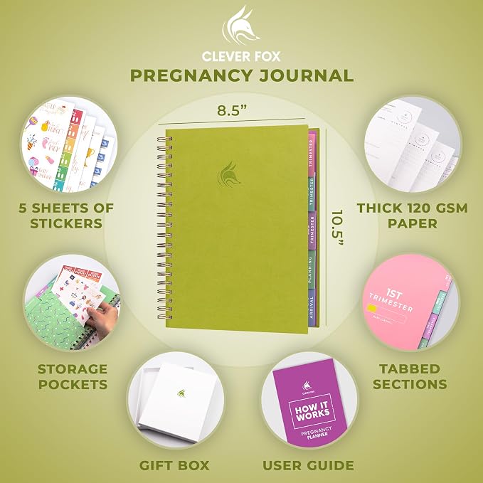 Clever Fox Pregnancy Journal, Expecting First Time Mom Planner Spring Green | Organized pregnancy & baby diary with weekly countdown calendars & checklists, maternity memory book, ivf 9 x 10.5 in - Image 2