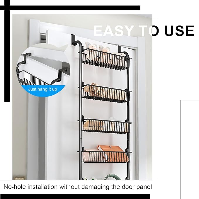 Over the Door Organizer, Metal Behind Door Hanging Storage, Toys Umbrellas Bags Organizer Rack, Large Capacity Organizer for Bedroom Bathroom Kitchen Pantry Closet Cabinet (White,Four-Tier) - Image 6