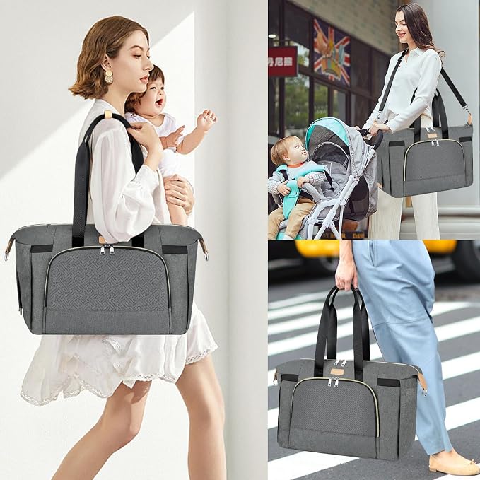 Diaper Bag Tote for Baby 7PCS, Large Mommy Bag with Portable Changing Pad | Multifunctional Hospital Bags for Labor and Delivery with Pacifier Case and Organizer Pouches,Travel Baby Bag for Boy Girl - Image 2