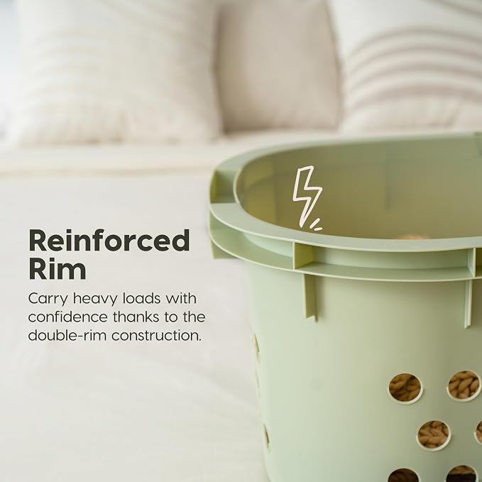 IRIS USA Plastic Laundry Basket 1.5 Bushel (50L), Built-In Handles, Green | Clothes Hamper with Ventilation Holes, Reinforced Rim, Hip Hold Design, Large capacity - Image 3