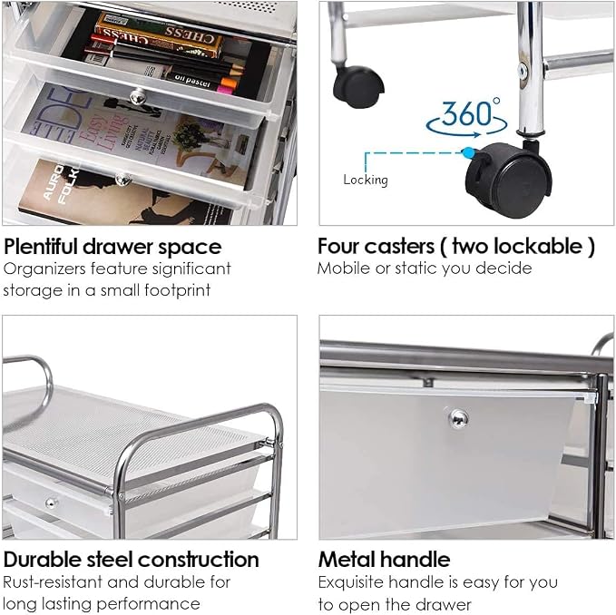Moccha 15-Drawer Rolling Storage Cart - Under Desk Storage Drawers with wheels for Craft Art Supply Paper Salon, Scrapbook Paper Tools, Mobile Utility Cart for Classroom (15 Drawers, Clear) - Image 5