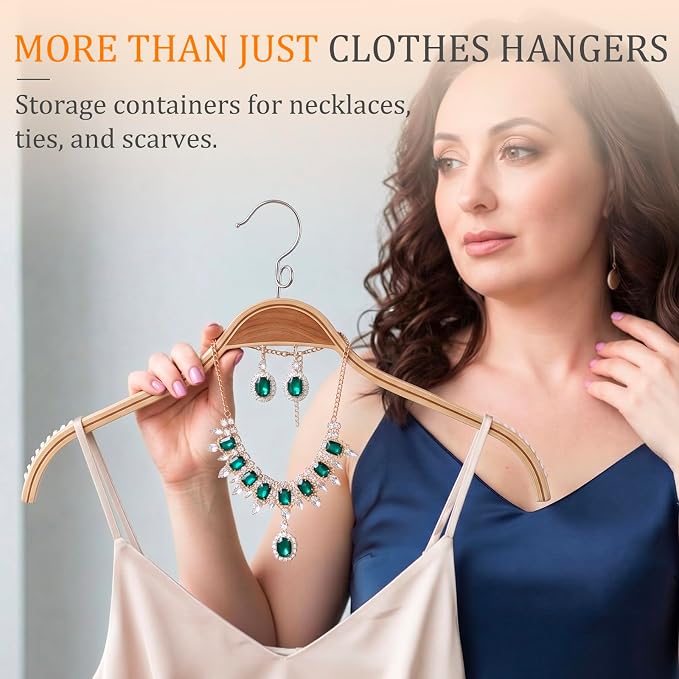 LemonRoad 30 Pack Space Saving Wooden Hangers with Vertical Stacking Hooks, Slim Natural Wood Clothes Hangers, No Shoulder Bumps, Non Slip Rubber Grips, 360° Swivel Hooks for Sweaters, Shirts - Image 6