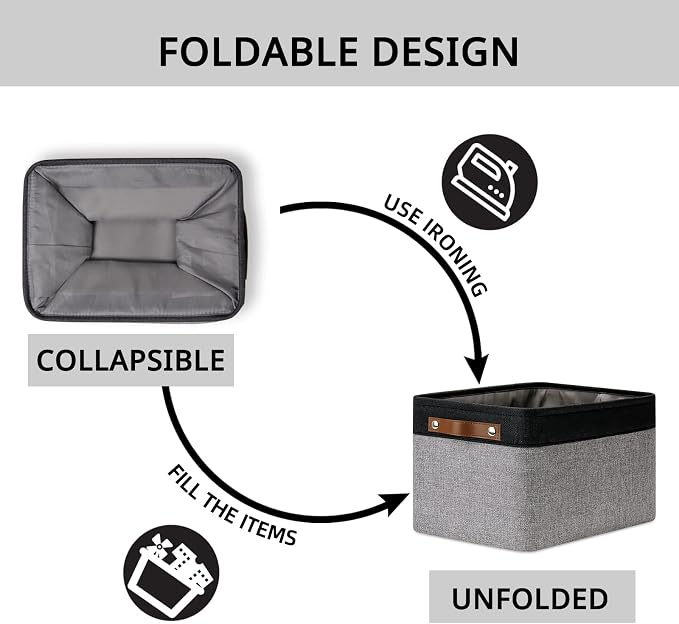 DULLEMELO Canvas Storage Bin with Handles, Fabric Bins for Shelves, Bedroom, Office,Nursery,Fabric Storage Baskets for Toys, Clothes,Gift(Black&Grey,L-15"x11"x9.5",4-Pack) - Image 7