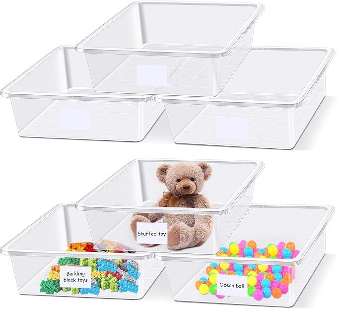 24 Pack Classroom Storage Bins,14 x 10 x 3 Inch,Clear | Plastic Cubby Organizer Bins with Labels, Classroom Stackable Storage Bins, Clear Book Toy Organization, Cubby Bins Bulk by Hoolerry