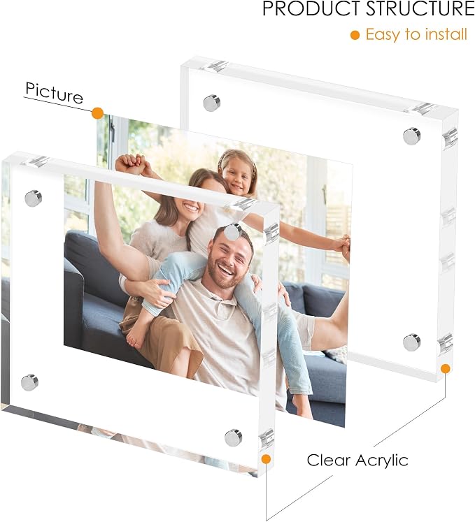 4x4 Acrylic Picture Frame Set of 6, 20mm Thick, Tabletop Display | Double-Sided Transparent Magnetic Frameless Photo Frame, for Photos, Fits Home, Office - Image 3
