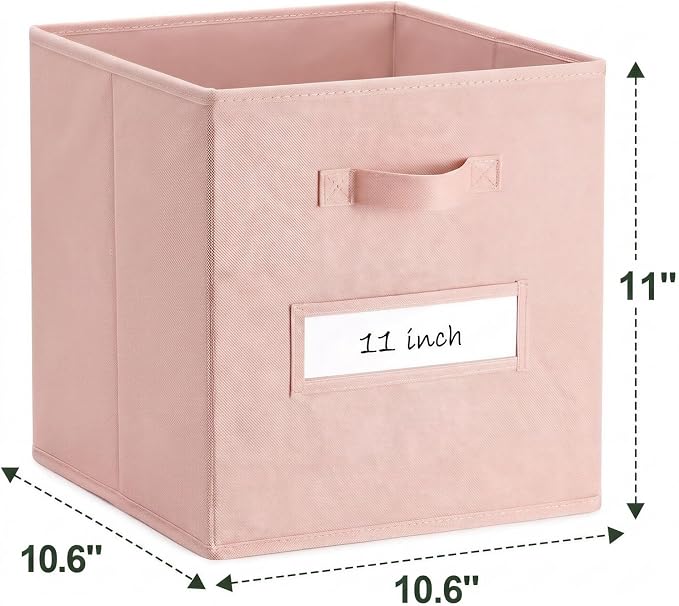 Storage Bins,11 Inch Cube Storage Bin with Labels,6pcs,Pink | Fabric Storage Cubes for Shelves,11 Inch storage cube bins with 6 Labels Window Cards & a Pen. - Image 3